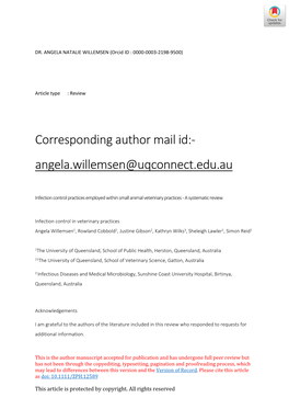 Infection Control Practices Employed Within Small Animal Veterinary Practices - a Systematic Review