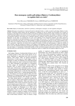 Does Monogeny Enable Gall Midges (Diptera: Cecidomyiidae) to Regulate Their Sex Ratio?