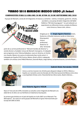 VERANO 2018 MARIACHI MEXICO LINDO ¡Sí Señor!