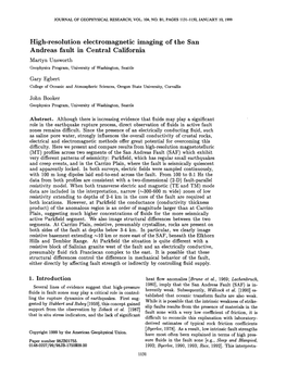 Resolution Electromagnetic Imaging of the San Andreas Fault in Central California