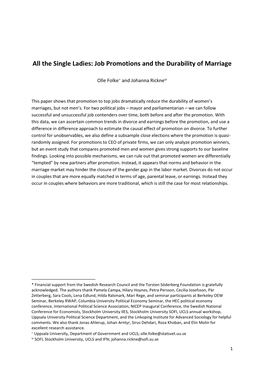 All the Single Ladies: Job Promotions and the Durability of Marriage