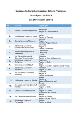 European Parliament Ambassador Schools Programme School Year