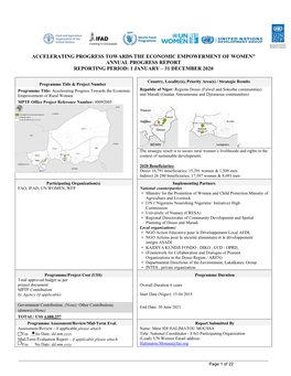 Accelerating Progress Towards the Economic Empowerment of Women” Annual Progress Report Reporting Period: 1 January – 31 December 2020