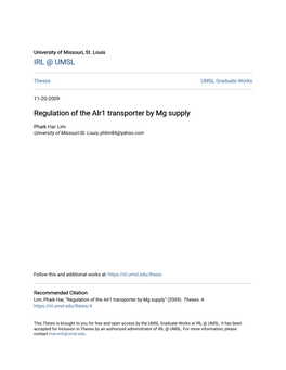 Regulation of the Alr1 Transporter by Mg Supply