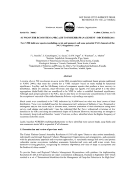 New VME Indicator Species (Excluding Corals and Sponges) and Some Potential VME Elements of the NAFO Regulatory Area