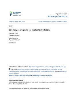 Directory of Programs for Rural Girls in Ethiopia