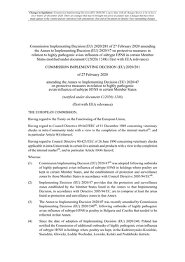 Commission Implementing Decision (EU) 2020/281 Is up to Date with All Changes Known to Be in Force on Or Before 24 December 2020