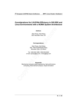 Considerations for LS-DYNA Efficiency in SGI IRIX and Linux Environments with a NUMA System Architecture