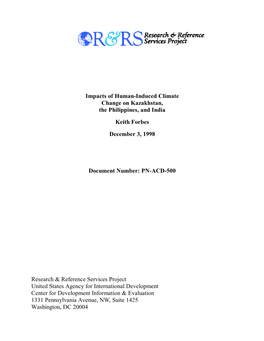 Research & Reference Services Project United States Agency for International Development Center for Development Information