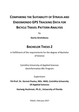 Comparing the Suitability of Strava and Endomondo Gps Tracking Data for Bicycle Travel Pattern Analysis