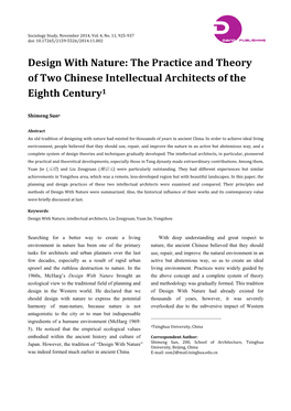 Design with Nature: the Practice and Theory of Two Chinese Intellectual Architects of the Eighth Century1