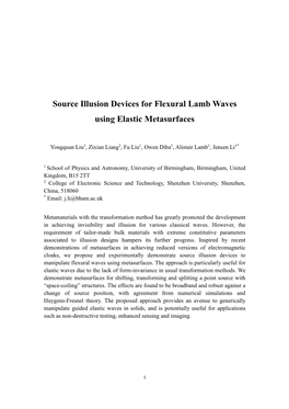 Source Illusion Devices for Flexural Lamb Waves Using Elastic Metasurfaces