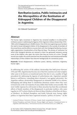 Retributive Justice, Public Intimacies and the Micropolitics of the Restitution of Kidnapped Children of the Disappeared