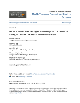Genomic Determinants of Organohalide-Respiration in Geobacter Lovleyi, an Unusual Member of the Geobacteraceae