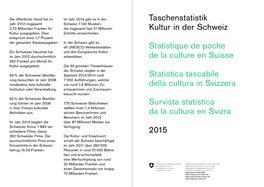 Taschenstatistik Kultur in Der Schweiz Statistique De Poche De La Culture