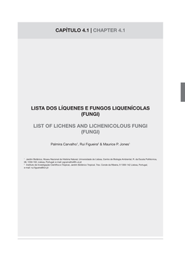 Lista Dos Líquenes E Fungos Liquenícolas (Fungi)