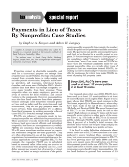 Payments in Lieu of Taxes by Nonprofits: Case Studies