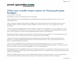 Film Tax Credit Stays Same in Pennsylvania Budget July 2, 2013 12:00AM