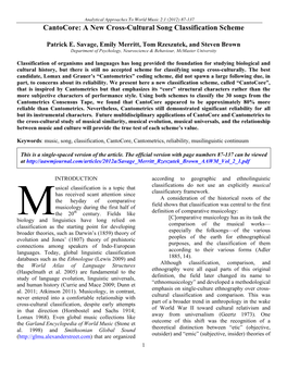 Cantocore: a New Cross-Cultural Song Classification Scheme