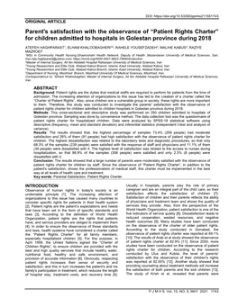 Patient Rights Charter” for Children Admitted to Hospitals in Golestan Province During 2018