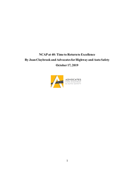 NCAP at 40: Time to Return to Excellence by Joan Claybrook and Advocates for Highway and Auto Safety October 17, 2019