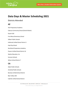 Data Days & Master Scheduling 2021