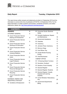 Daily Report Tuesday, 3 September 2019 CONTENTS