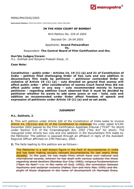 Anand Patwardhan Vs. the Central