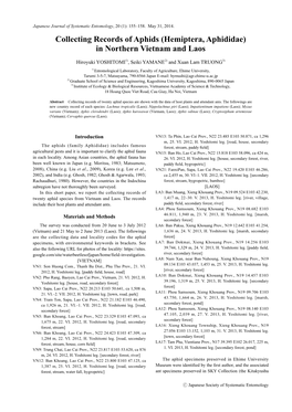 Collecting Records of Aphids (Hemiptera, Aphididae) in Northern Vietnam and Laos