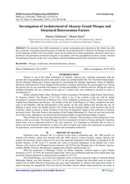 Investıgatıon of Archıtectural of Aksaray Grand Mosque and Structural Deterıoratıon Factors