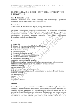 Tropical Plant and Soil Nematodes: Diversity and Interactions - Rosa H