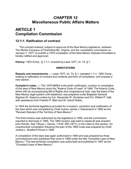 CHAPTER 12 Miscellaneous Public Affairs Matters ARTICLE 1 Compilation Commission