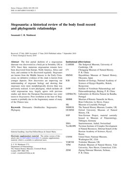 Stegosauria: a Historical Review of the Body Fossil Record and Phylogenetic Relationships