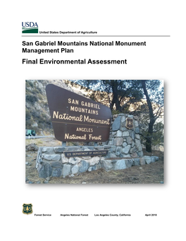 San Gabriel Mountains National Monument Management Plan Final Environmental Assessment