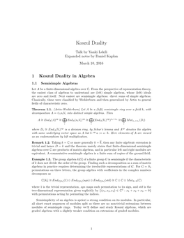 1 Koszul Duality in Algebra 1.1 Semisimple Algebras