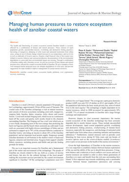 Managing Human Pressures to Restore Ecosystem Health of Zanzibar Coastal Waters