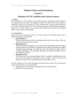 Module 4 Drives and Mechanisms Lecture 1 Elements of CNC Machine Tools: Electric Motors 1