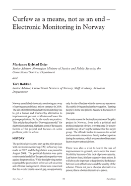 Curfew As a Means, Not As an End – Electronic Monitoring in Norway