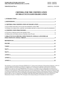 Criteria for the Certification of Dracunculiasis Eradication