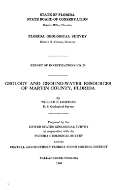 Geology and Ground-Water Resources of Martin County, Florida