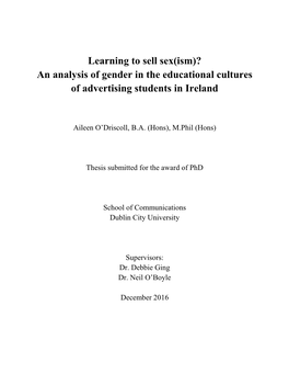 Learning to Sell Sex(Ism)? an Analysis of Gender in the Educational Cultures of Advertising Students in Ireland