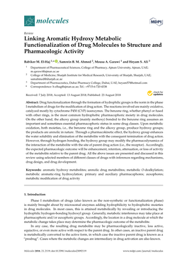 Linking Aromatic Hydroxy Metabolic Functionalization of Drug Molecules to Structure and Pharmacologic Activity