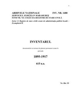 Colectia Registre De Stare Civila Exemplarul II 1895-1917 Inv 1480