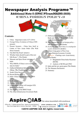 Newspaper Analysis Programe TM Additional Note-5 (UPSC Ptcummains-2020) (China Foreign Policy-1)