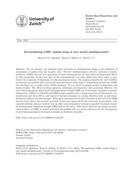 Reconsidering GHB: Orphan Drug Or New Model Antidepressant?