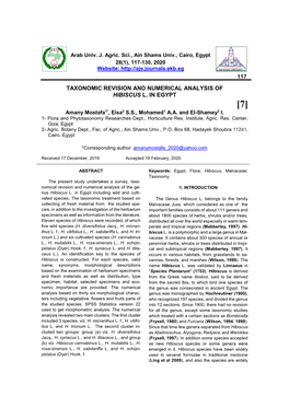 Taxonomic Revision and Numerical Analysis of Hibiscus L