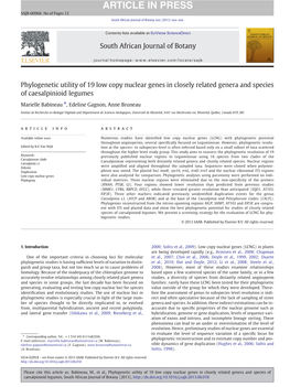 Phylogenetic Utility of 19 Low Copy Nuclear Genes in Closely Related Genera and Species of Caesalpinioid Legumes