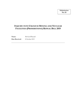 Submission No 35 INQUIRY INTO URANIUM MINING and NUCLEAR