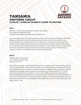 Tanzania Southern Circuit 14 Days | African Charm & Close to Nature