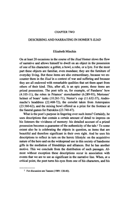 DESCRIBING and NARRATING in HOMER's ILIAD Elizabeth Minchin on at Least 20 Occasions in the Course of the Iliad Homer Slows